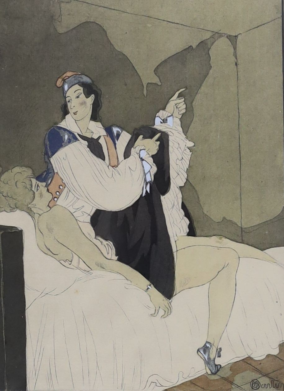 Charles Martin (1820-1906), two hand-tinted prints, Les Contes et Nouvelles, 20 x 15cm